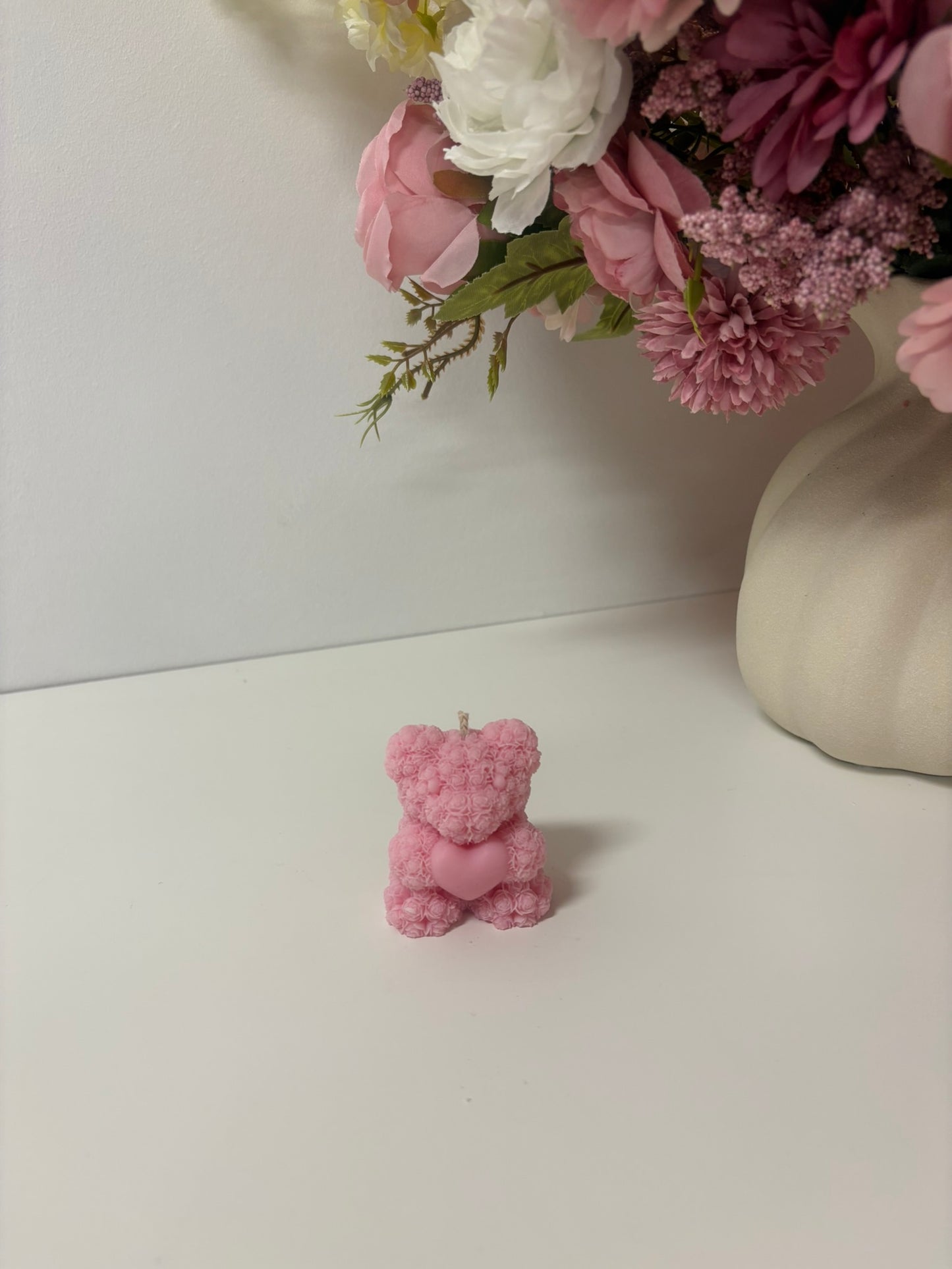 Rose Bear Heart Candle